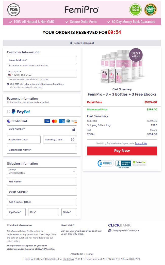 FemiPro Official Website Secure Order Page